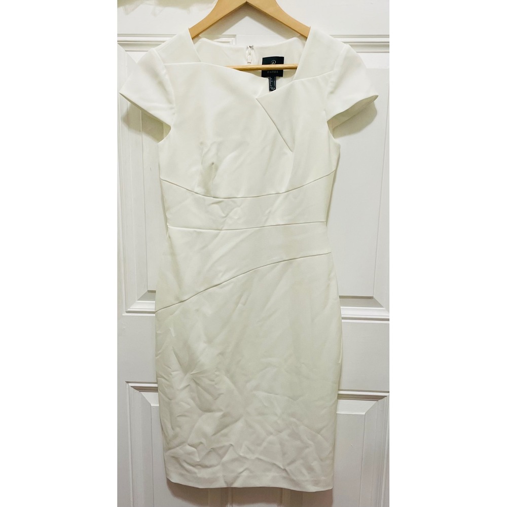 Adrianna Papell Ivory White Sheath Dress Cap Sleeve Career Cocktail Party Size 2